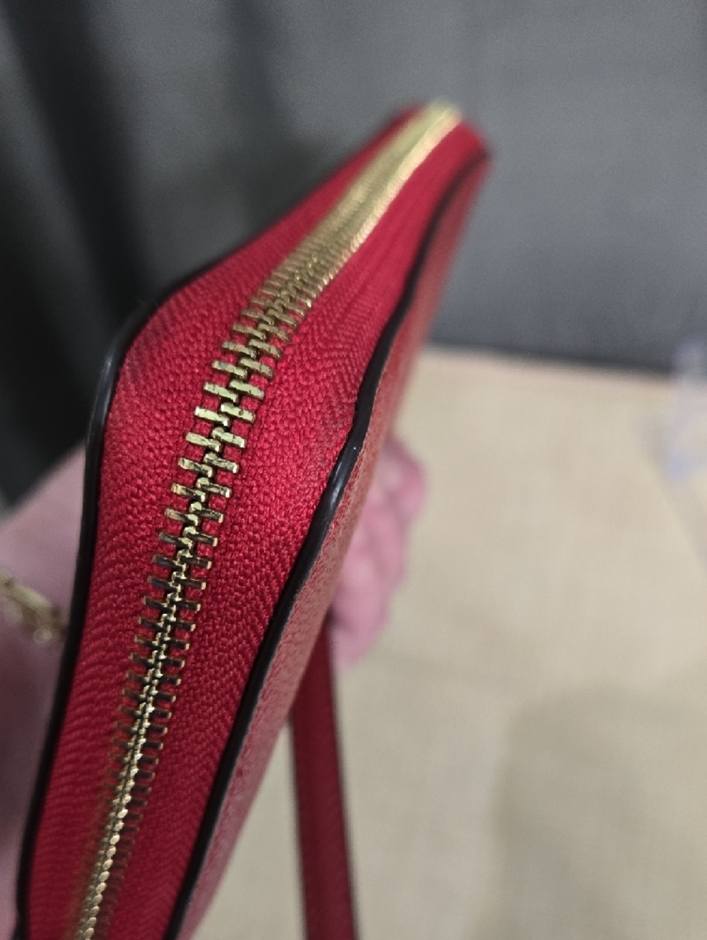 Coach Red Saffiano Zip-Around Wristlet Wallet with Detachable Strap - Picture 12 of 13